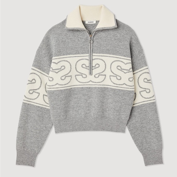 Sandro Sweaters - Sandro Gray and Cream Cowl Neck Sweater